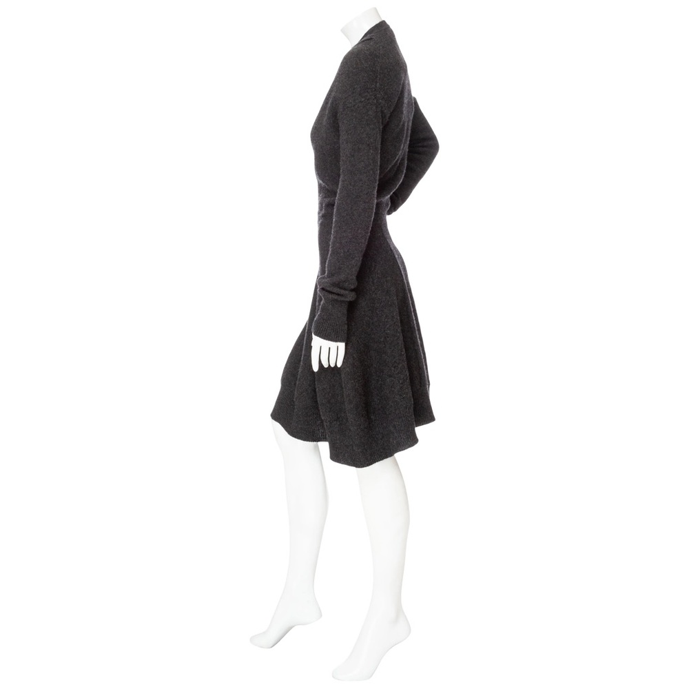 Yves Saint Laurent Gray Cashmere Knit V-Neck Dress - Picture 3 of 9